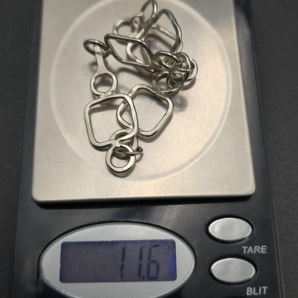 7 Inch Sterling Silver Squares And Circles Handmade Bracelet B912 - Picture 6 of 6